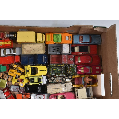 67 - A QUANTITY OF UNBOXED AND ASSORTED PLAYWORN DIECAST VEHICLES, to include Dinky A>A. Motorcycle Patro... 