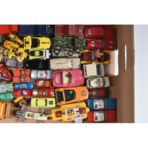 67 - A QUANTITY OF UNBOXED AND ASSORTED PLAYWORN DIECAST VEHICLES, to include Dinky A>A. Motorcycle Patro... 