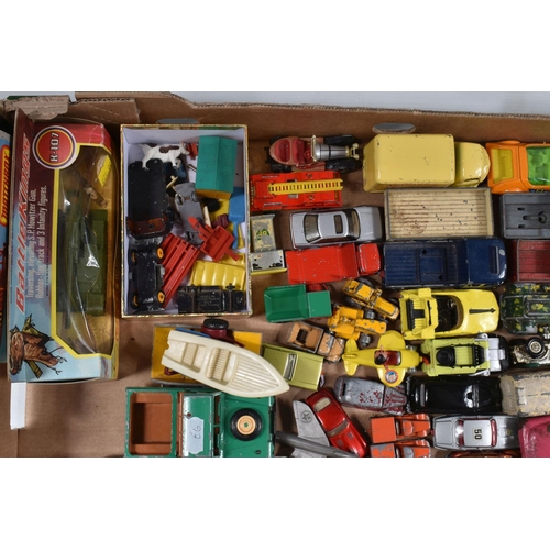 67 - A QUANTITY OF UNBOXED AND ASSORTED PLAYWORN DIECAST VEHICLES, to include Dinky A>A. Motorcycle Patro... 