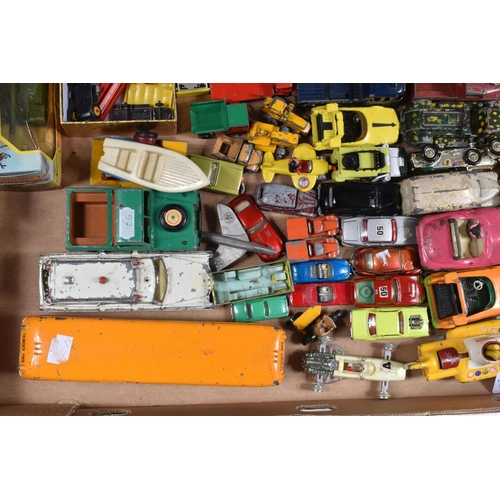 67 - A QUANTITY OF UNBOXED AND ASSORTED PLAYWORN DIECAST VEHICLES, to include Dinky A>A. Motorcycle Patro... 