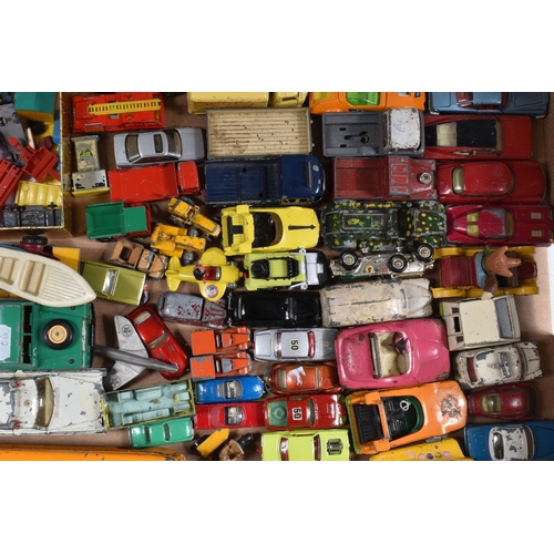 67 - A QUANTITY OF UNBOXED AND ASSORTED PLAYWORN DIECAST VEHICLES, to include Dinky A>A. Motorcycle Patro... 