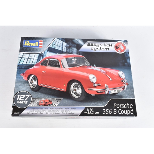 79 - THREE BOXED REVELL UNBUILT MODEL VEHICLES, the first is a 1:16 scale, Porche 356 B Coupe' model, num... 