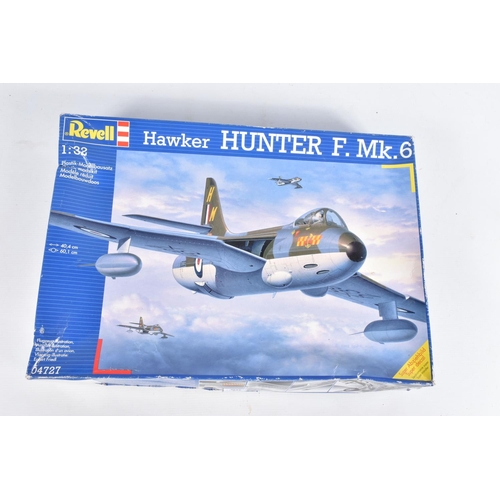 80 - TWO BOXED REVELL UNBUILT MODEL MILITARY AIRCRAFTS, the first is a 1:32 scale Hawker Hunter F. Mk. 6 ... 