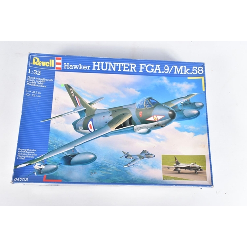 80 - TWO BOXED REVELL UNBUILT MODEL MILITARY AIRCRAFTS, the first is a 1:32 scale Hawker Hunter F. Mk. 6 ... 