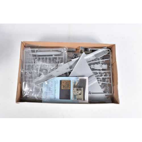 81 - THREE TRUMPETER UNBUILT MODEL MILITARY AIRCRAFTS, the first is a 1:48 scale  F106B Delta Dart number... 