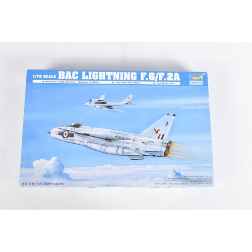 81 - THREE TRUMPETER UNBUILT MODEL MILITARY AIRCRAFTS, the first is a 1:48 scale  F106B Delta Dart number... 