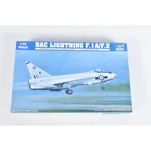 81 - THREE TRUMPETER UNBUILT MODEL MILITARY AIRCRAFTS, the first is a 1:48 scale  F106B Delta Dart number... 