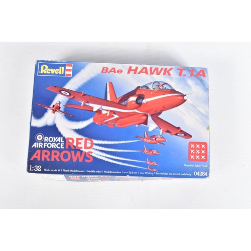 82 - FIVE BOXED REVELL UNBUILT MODEL MILITARY AIRCRAFTS, the first is a 1:32 scale BAe HAWK T.1A Royal Ai... 