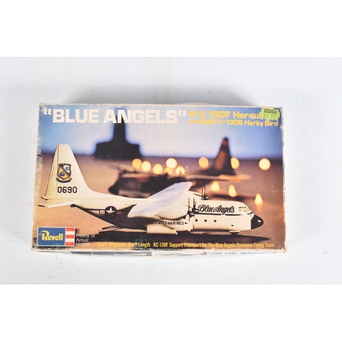 83 - THREE VINTAGE REVELL UNBUILT MILITARY AIRCRAFT MODELS, the first is the Blue Angels K-C 130F Hercule... 