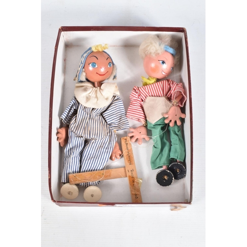 90 - FIVE BOXED PELHAM JUNIOR PUPPETS, Andy Pandy, 2 x JC7 Clowns in different colour outfits and 2 x Boy... 