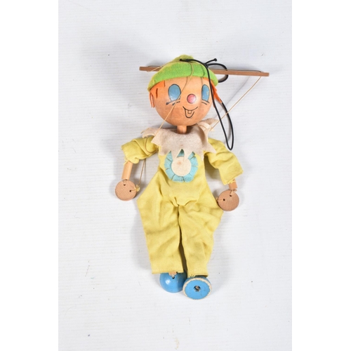 92 - SIX UNBOXED PELHAM JUMPETTE PUPPETS,to include two clowns, with two unidentified c.1950's hand/glove... 