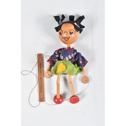 92 - SIX UNBOXED PELHAM JUMPETTE PUPPETS,to include two clowns, with two unidentified c.1950's hand/glove... 