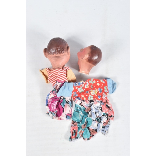 92 - SIX UNBOXED PELHAM JUMPETTE PUPPETS,to include two clowns, with two unidentified c.1950's hand/glove... 