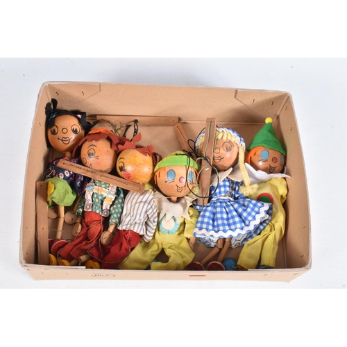 92 - SIX UNBOXED PELHAM JUMPETTE PUPPETS,to include two clowns, with two unidentified c.1950's hand/glove... 