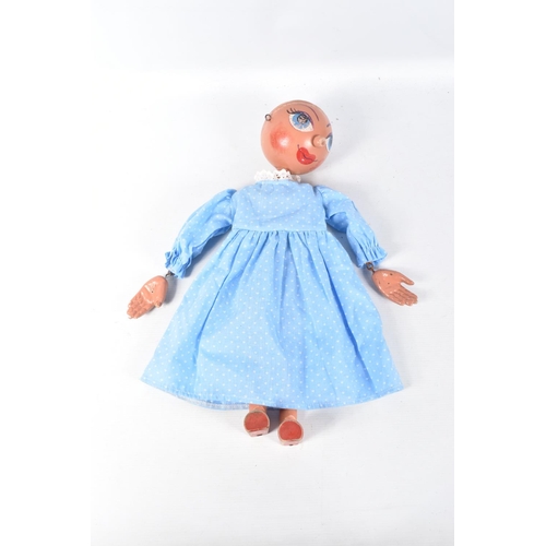 103 - A LARGE SIZE PELHAM PUPPET, playworn condition with some paint loss, marking and wear, missing wig a... 