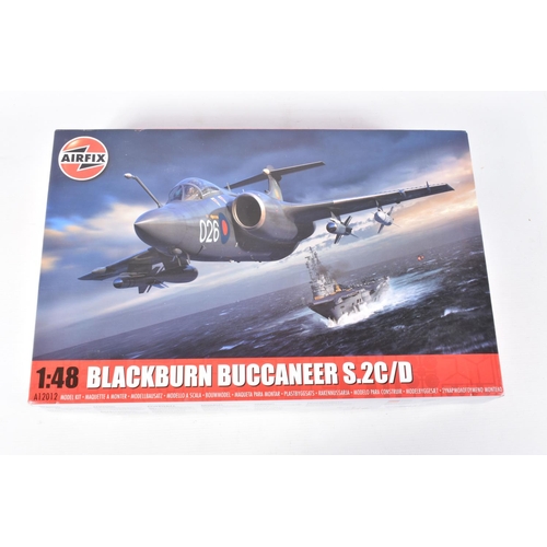 109 - THREE 1:48 SCALE AIRFIX UNBUILT MILITARY AIRCRAFT MODELS,  the first is a Gloster Meteor F.8 numbere... 