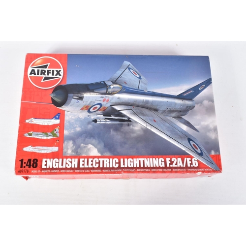 110 - THREE 1.48 SCALE AIRFIX UNBUILT MILITARY AIRCRAFT MODELS, the first is the Hawker Hunter F.4/F.5/J.3... 