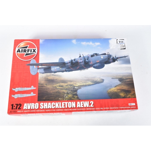 111 - TWO 1:72 SCALE AIRFIX MILITARY AIRCRAFT MODELS, the first is the Avro Shackleton AEW.2 numbered A110... 