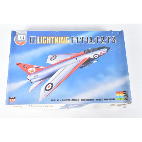 113 - THREE 1:48 SCALE AIRFIX MILITARY AIRCRAFT MODELS , the first is the EE Lightning F-1/F-1A/F-2/F-3 nu... 