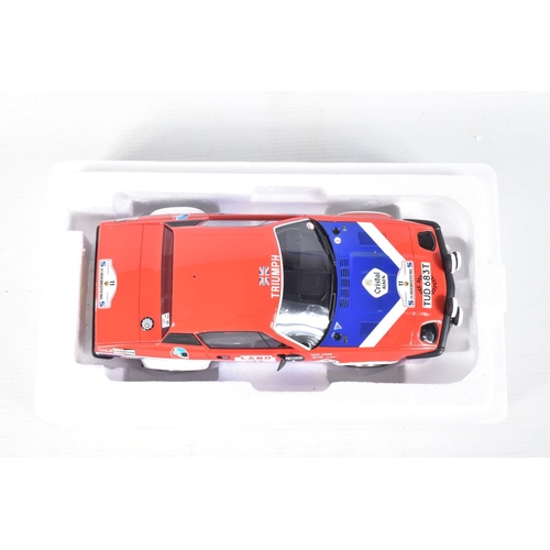 116 - A BOXED OTTO MOBILE TRIUMPH TR7 GROUPE B 1:18 MODEL RACE CAR, numbered OT220 UVI, red, white and blu... 