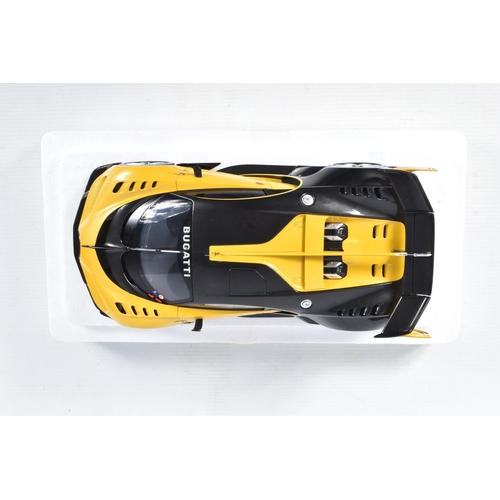 122 - A BOXED AUTOART BUGATTI VISION GRAN TURISMO 1:18 MODEL VEHICLE, numbered 70989, in Giallo Midas yell... 