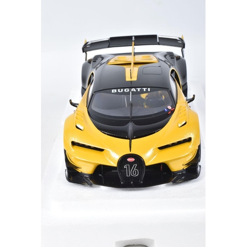 122 - A BOXED AUTOART BUGATTI VISION GRAN TURISMO 1:18 MODEL VEHICLE, numbered 70989, in Giallo Midas yell... 