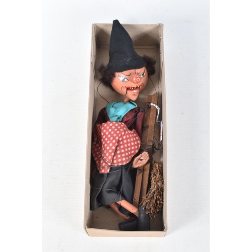 95 - NINE BOXED PELHAM SM PUPPETS, 2 x Farmer, Witch with broom , Schoolmaster, Policeman, 2 x MacBoozle ... 