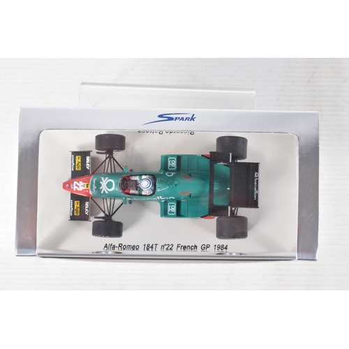 141 - FIVE BOXED SPARK MODELS MINIMAX 1980'S RACECARS, to include a Jonathan Palmer Zakspeedt 841 Monaco G... 