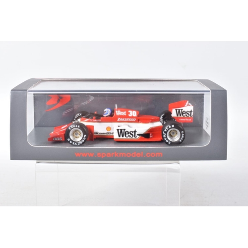 141 - FIVE BOXED SPARK MODELS MINIMAX 1980'S RACECARS, to include a Jonathan Palmer Zakspeedt 841 Monaco G... 