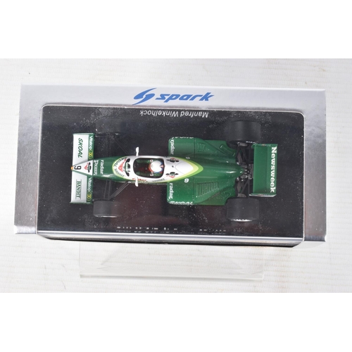 141 - FIVE BOXED SPARK MODELS MINIMAX 1980'S RACECARS, to include a Jonathan Palmer Zakspeedt 841 Monaco G... 