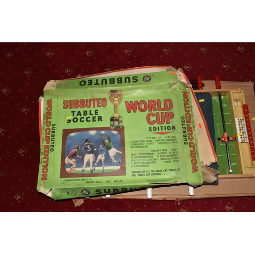 161 - A BOXED SUBBUTEO WORLD CUP EDITION SET, incomplete but does include Jules Rimet Trophy, majority of ... 