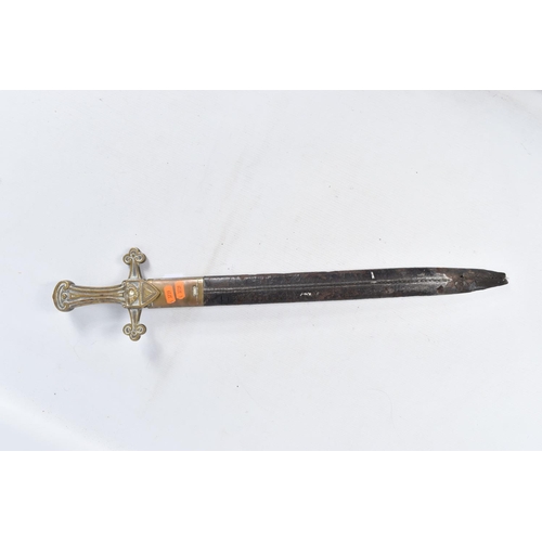 245 - A VICTORIAN ERA BANDMANS SHORT SWORD, this features a double edged blade with a cast brass hilt, the... 