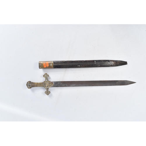 245 - A VICTORIAN ERA BANDMANS SHORT SWORD, this features a double edged blade with a cast brass hilt, the... 