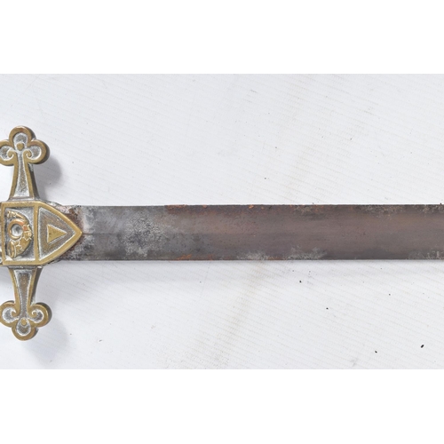 245 - A VICTORIAN ERA BANDMANS SHORT SWORD, this features a double edged blade with a cast brass hilt, the... 