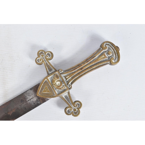 245 - A VICTORIAN ERA BANDMANS SHORT SWORD, this features a double edged blade with a cast brass hilt, the... 