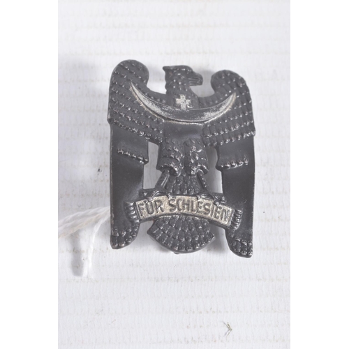 251 - TWO GERMAN WEIMAR REPUBLIC FREIKORPS SILESIAN ORDER PIN BADGES, both badges are black enamel and fea... 