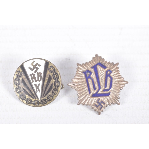 286 - TWO THIRD REICH GERMAN PIN BADGES, they are RBK REICHSBUND DER KORPERBEHINDERTERN members pin badge ... 