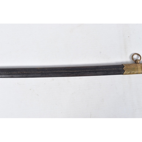 291 - A 19TH OR 20TH CENTURY NAVAL DRESS SWORD, the blade has some ornate decoration on it but it is rubbe... 