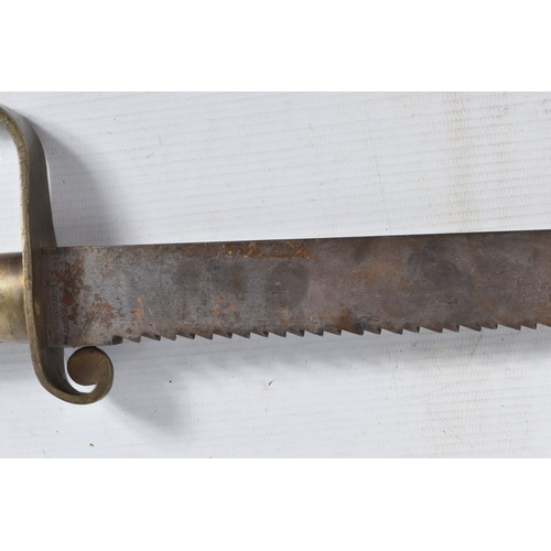 295 - A BRITISH 19TH CENTURY WILKINSON PIONEERS SAW BACK SWORD ,one side of the blade features a broad arr... 