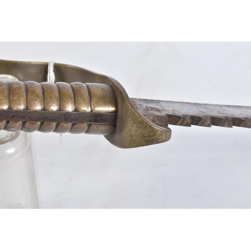 295 - A BRITISH 19TH CENTURY WILKINSON PIONEERS SAW BACK SWORD ,one side of the blade features a broad arr... 