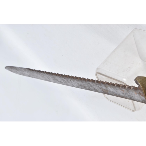 295 - A BRITISH 19TH CENTURY WILKINSON PIONEERS SAW BACK SWORD ,one side of the blade features a broad arr... 