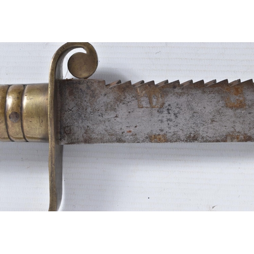 295 - A BRITISH 19TH CENTURY WILKINSON PIONEERS SAW BACK SWORD ,one side of the blade features a broad arr... 