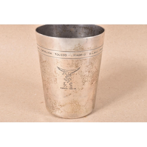 299 - A GERMAN WWI SILVER PLATED KRIEGS BECHER COMMEMORATIVE BEAKER AND A WHITE METAL SPANISH CIVIL WAR 19... 