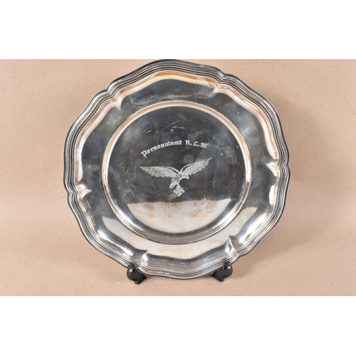 301 - A GERMAN SILVER PRESENTATION SALVER RELATING TO THE LUFTWAFFE, the salver of silver shape, engraved ... 