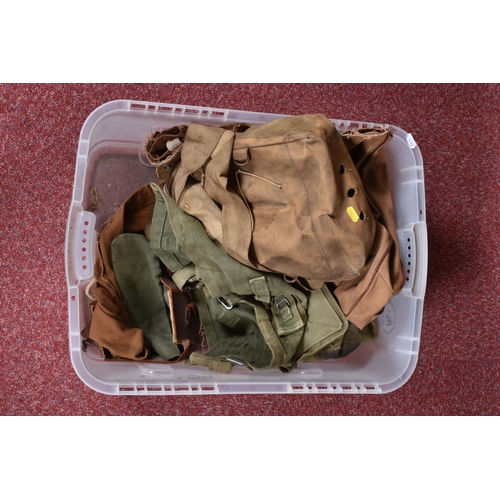 307 - TWO BOXES OF MILITARY RELATED ITEMS, these include a large selection of belts, a 1952 U.S side cap, ... 