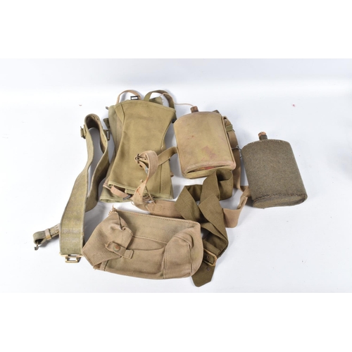 307 - TWO BOXES OF MILITARY RELATED ITEMS, these include a large selection of belts, a 1952 U.S side cap, ... 