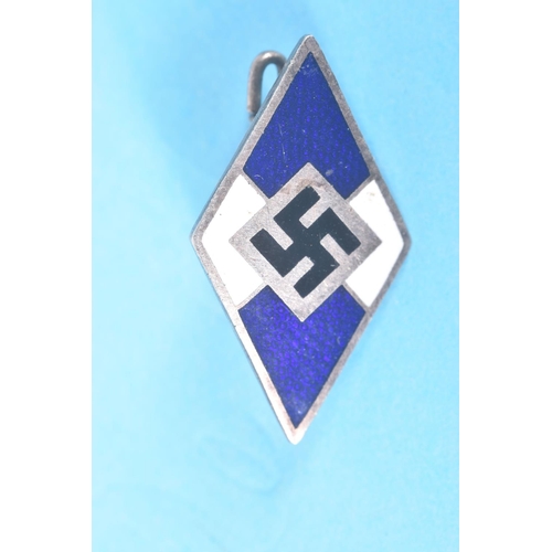 308 - TWO GERMAN THIRD REICH PIN BADGES AND LOZENGE, the first pin is a HJ German Youth Pin with blue and ... 