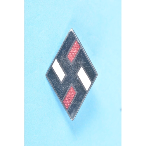 308 - TWO GERMAN THIRD REICH PIN BADGES AND LOZENGE, the first pin is a HJ German Youth Pin with blue and ... 