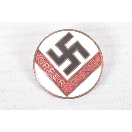 313 - FIVE VARIOUS GERMAN PIN BADGES, they are a pin with red and white enamel with black swastika and off... 