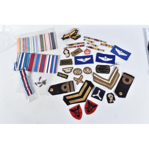 328 - A LARGE SELECTION OF MEDAL RIBBONS, M.I.D OAK LEAVES AND CLOTH INSIGNIA, the medal ribbons are brand... 